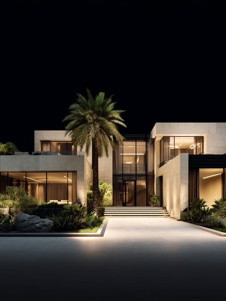 Modern Villa Night Architecture Poster. poster — architecture art
