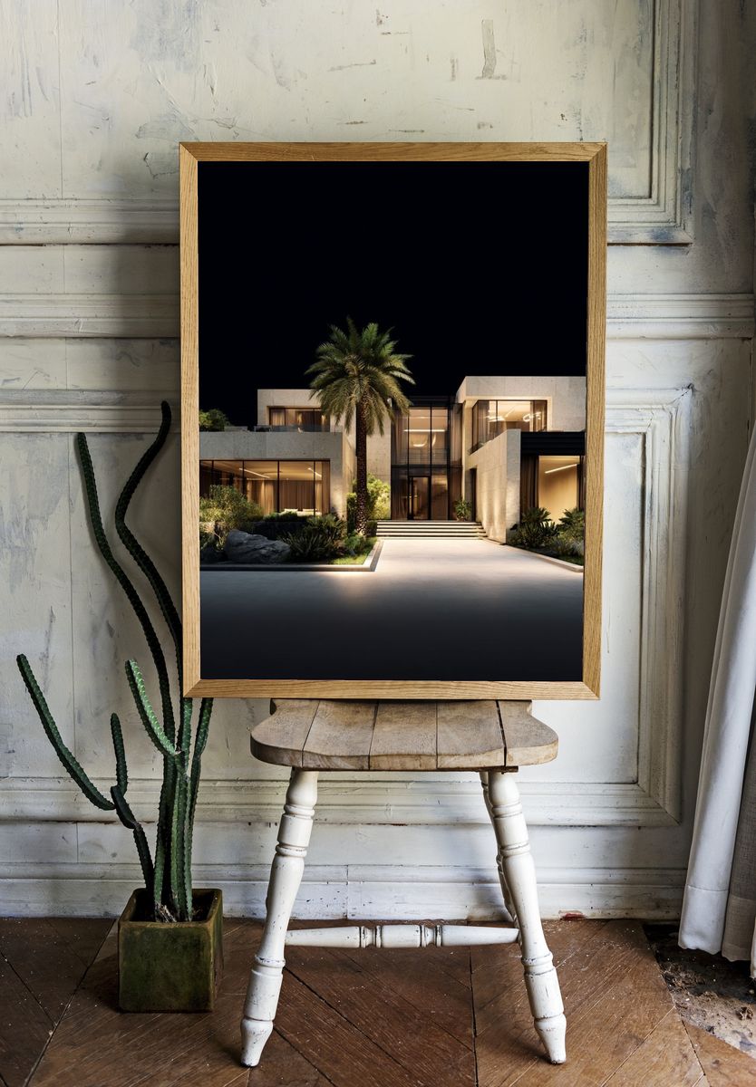 Modern Villa Night Architecture Poster. — room view 1