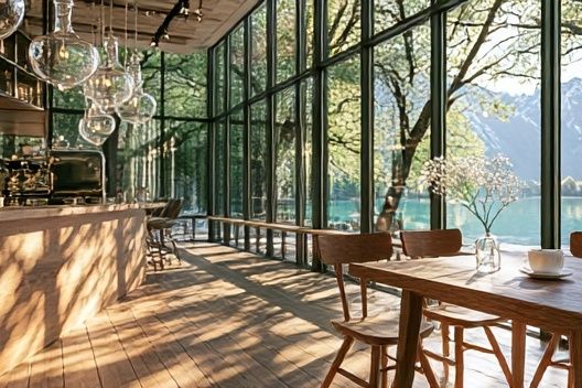 Lakeside Glass House Interior Poster. poster — architecture art