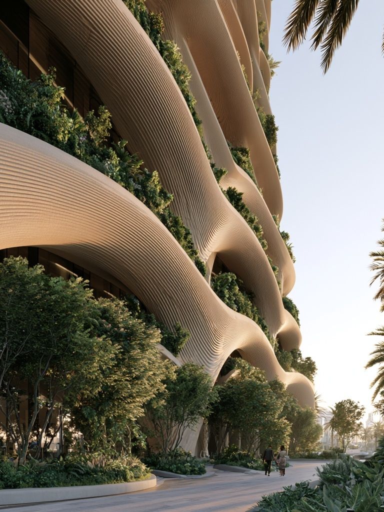 Futuristic Palm Building Architecture Print. poster detail