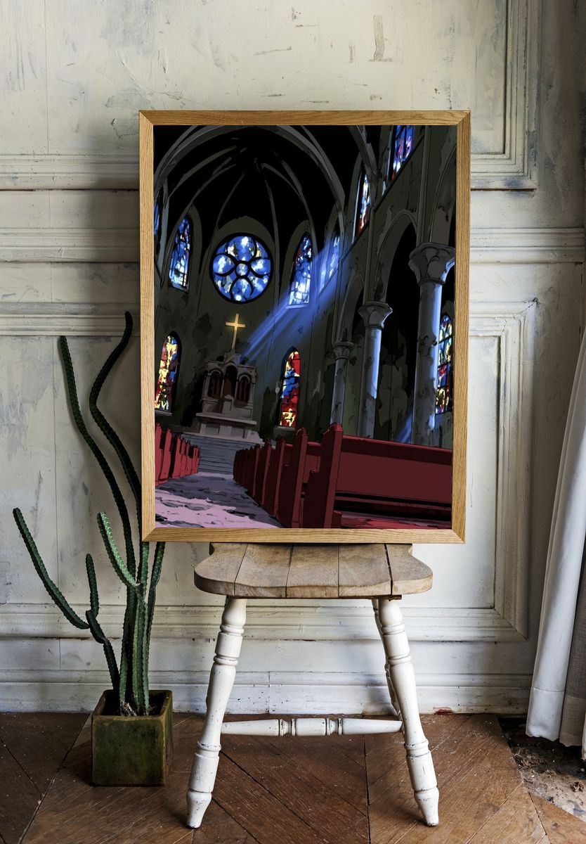Stained Glass Cathedral Interior Poster. — room view 1