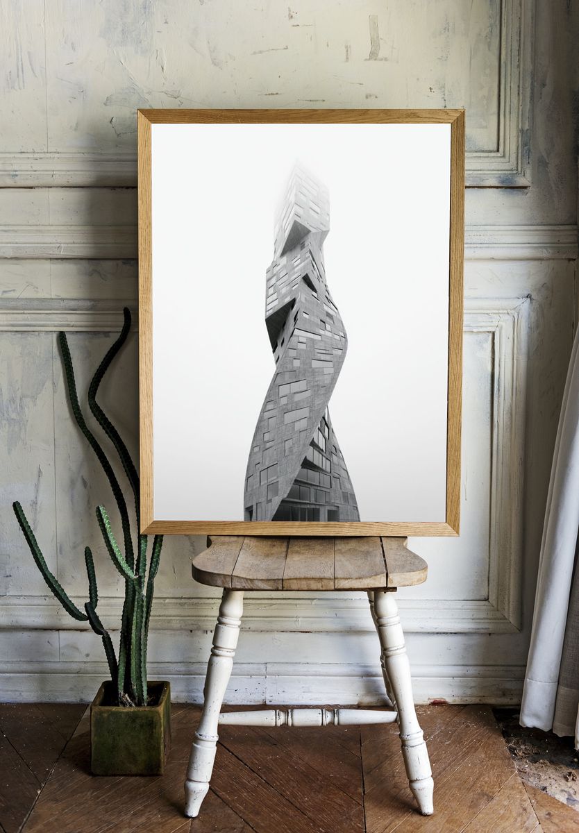 Twisting Tower Architecture Print. — room view 1
