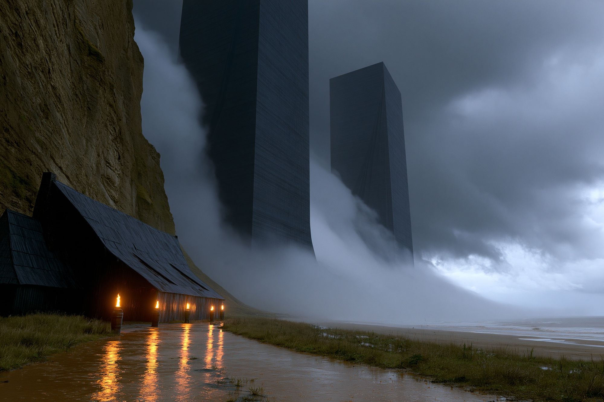 Stormy Coastal Monoliths Poster. poster detail