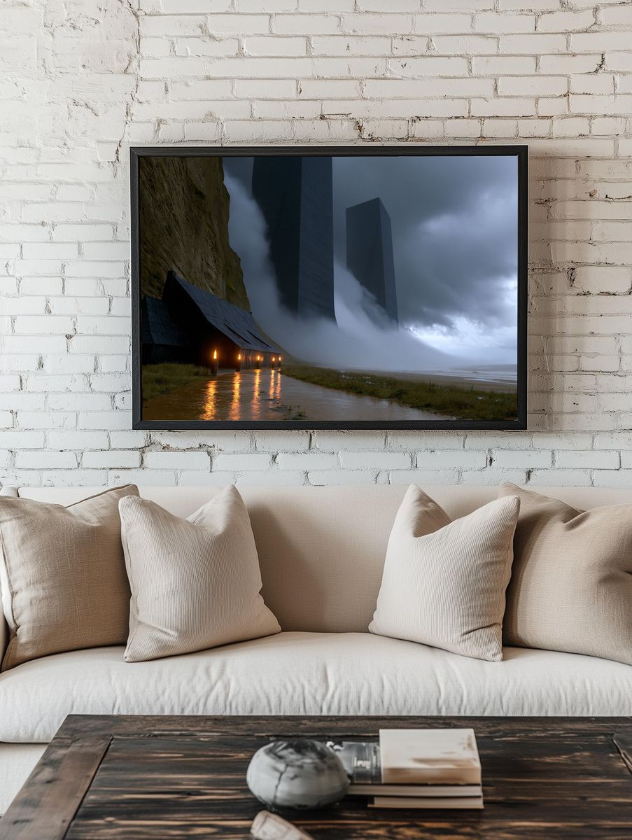 Stormy Coastal Monoliths Poster. — room view 1