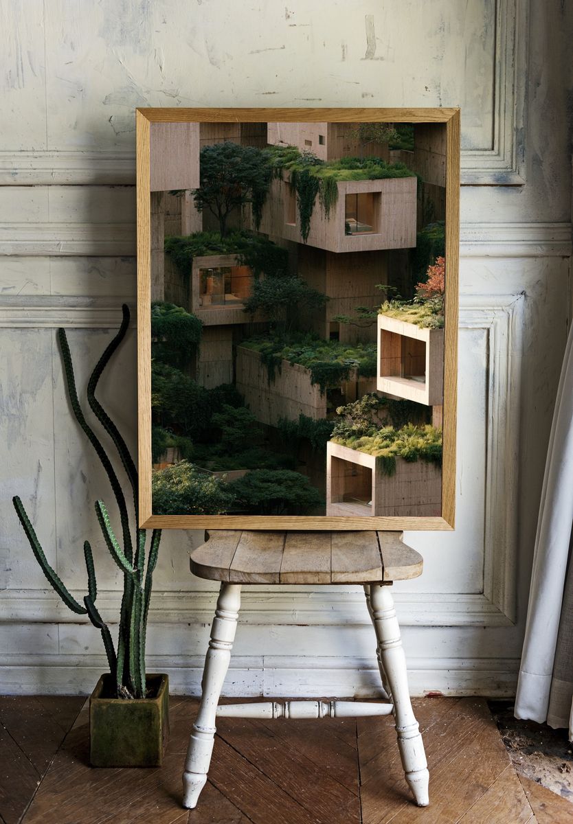 Verdant Brutalist Architecture Poster. — room view 1