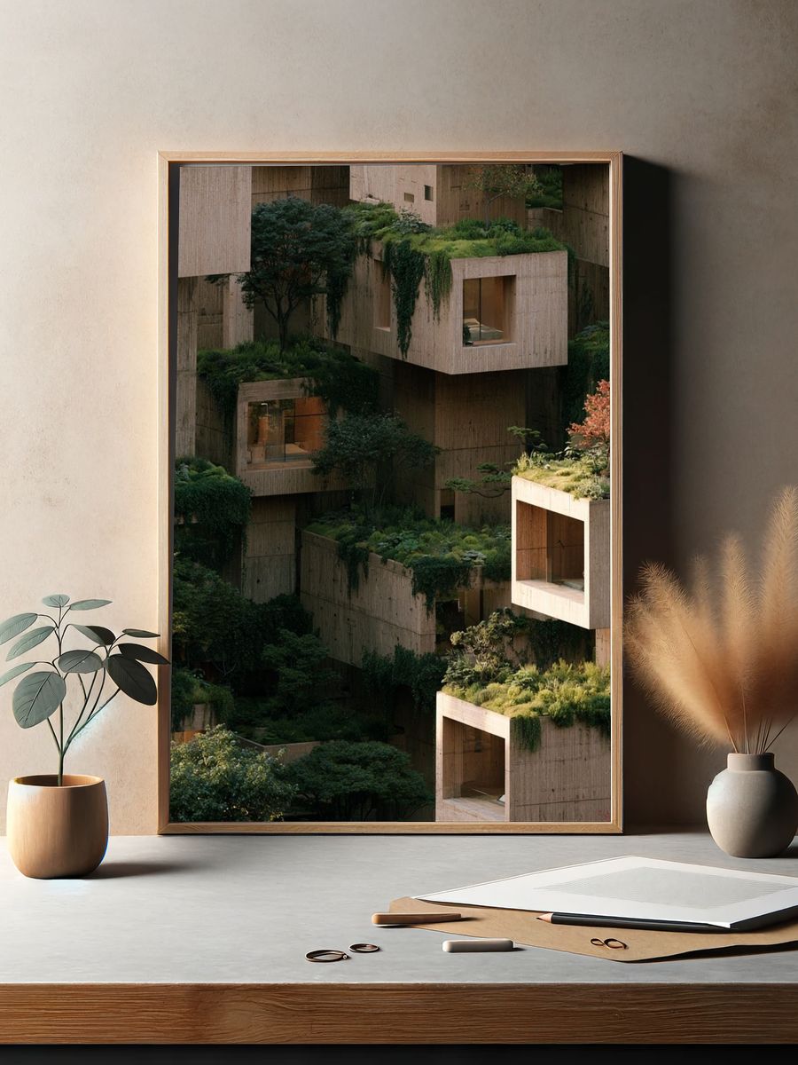 Verdant Brutalist Architecture Poster. — room view 2