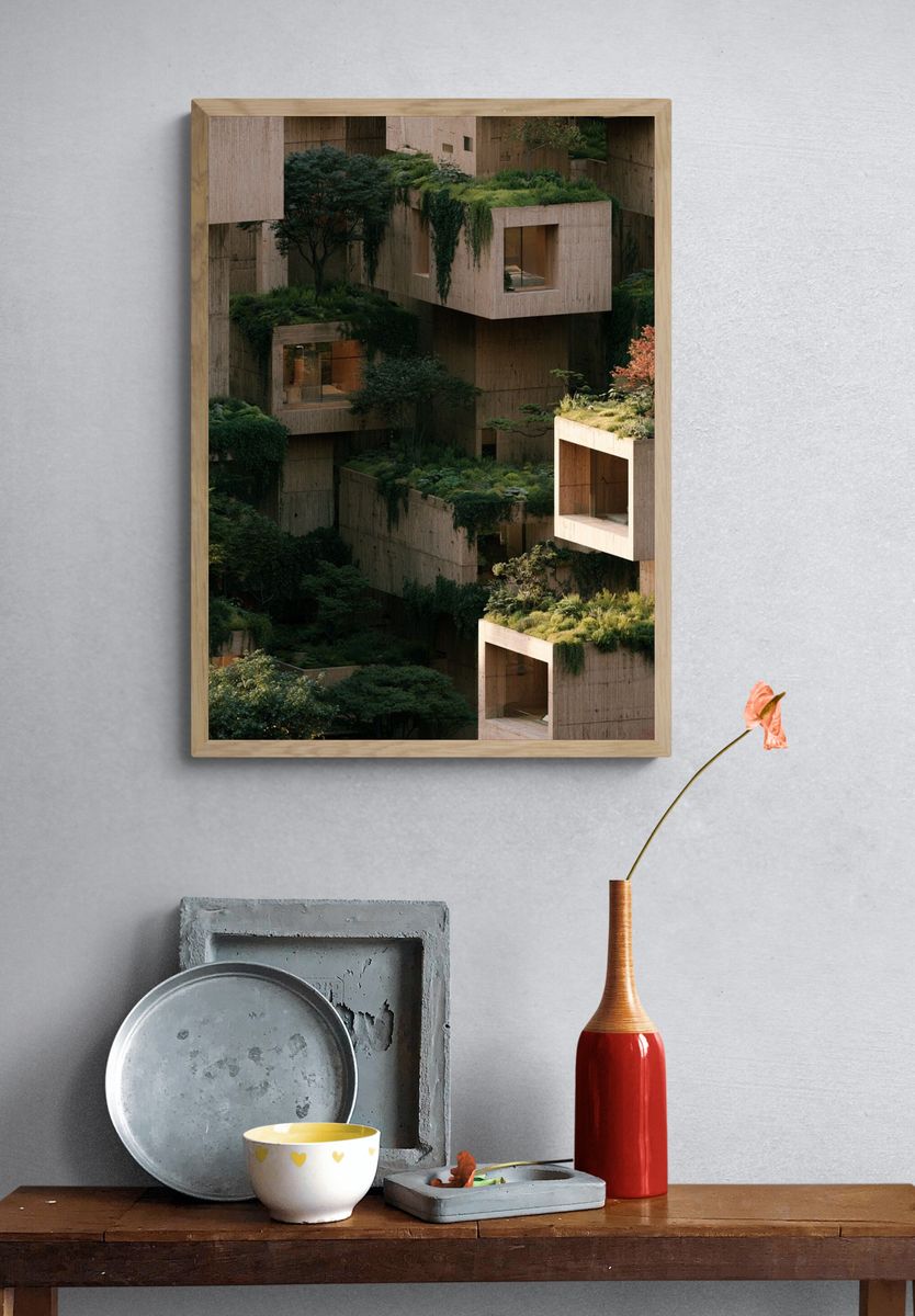Verdant Brutalist Architecture Poster. — room view 3