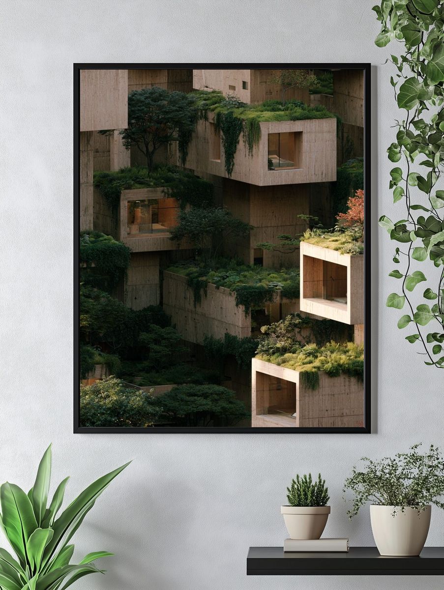 Verdant Brutalist Architecture Poster. — room view 4