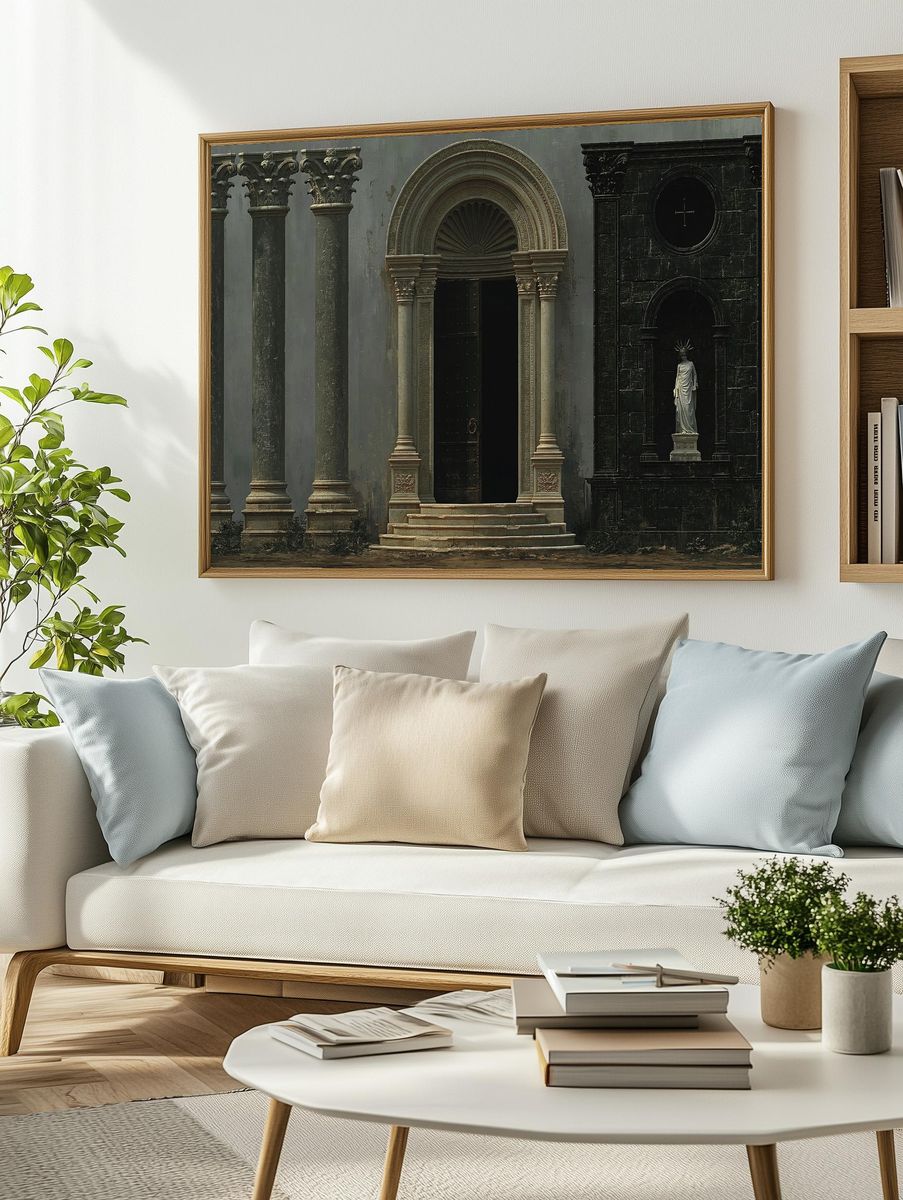 Ancient Facade Architecture Print. — room view 2