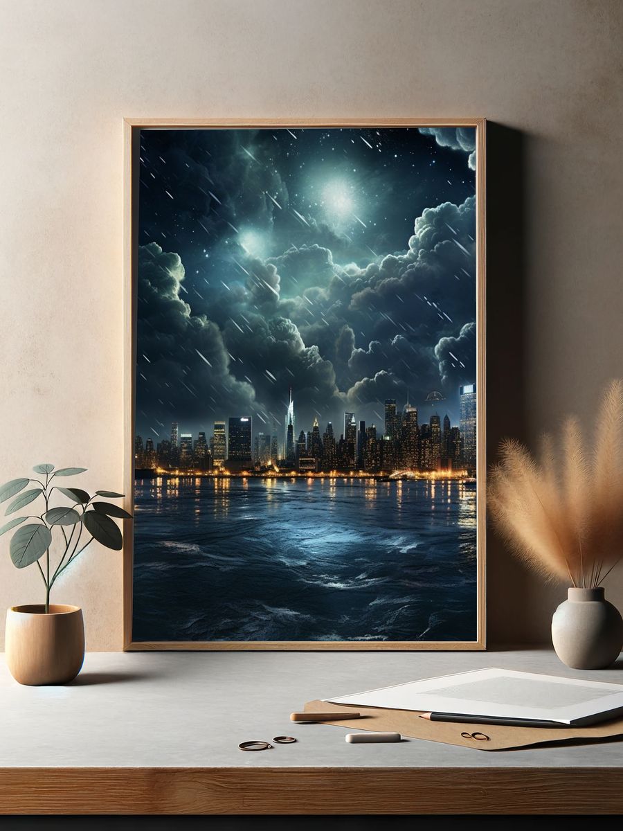 Stormy New York Skyline Print. — room view 2