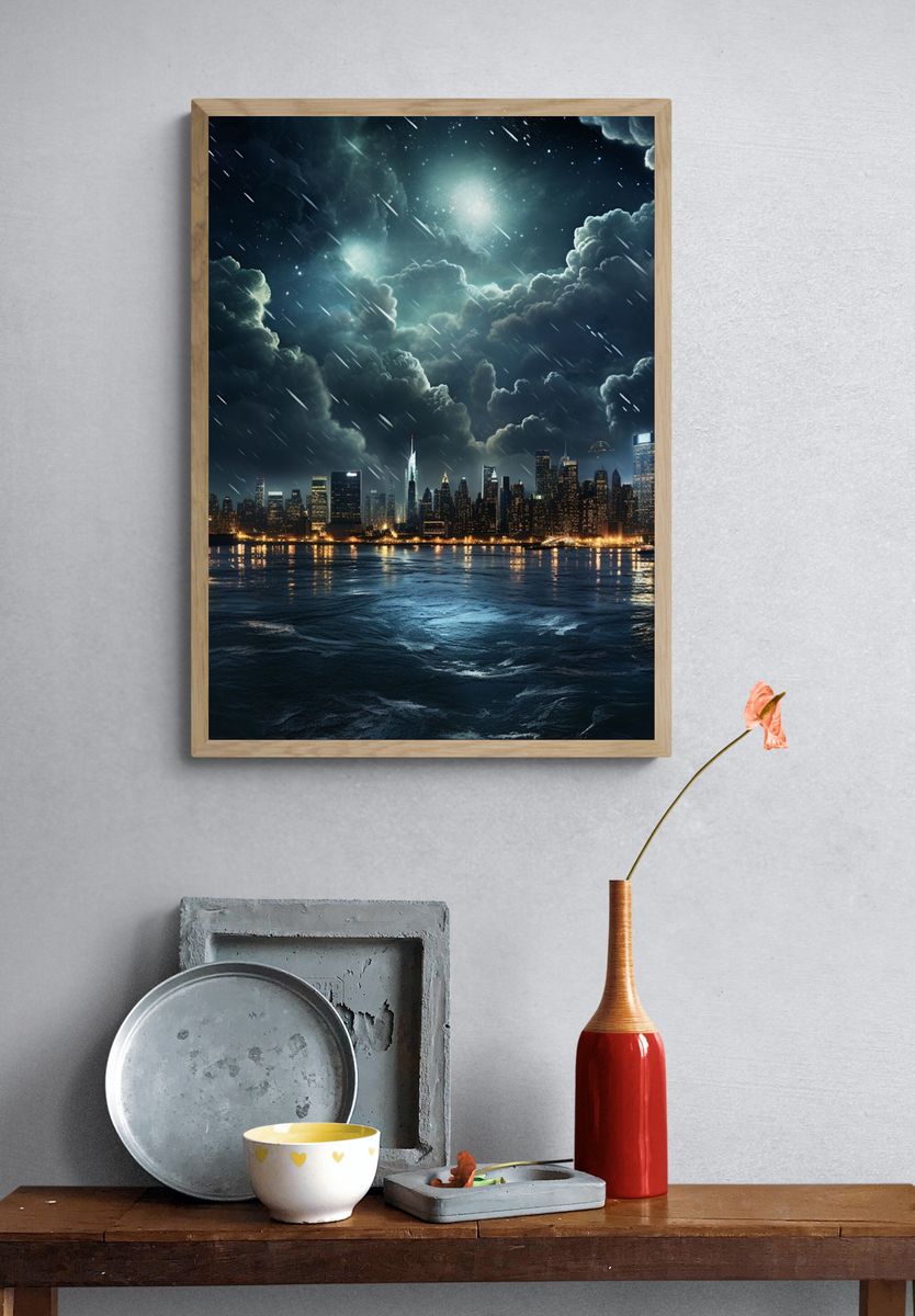 Stormy New York Skyline Print. — room view 3