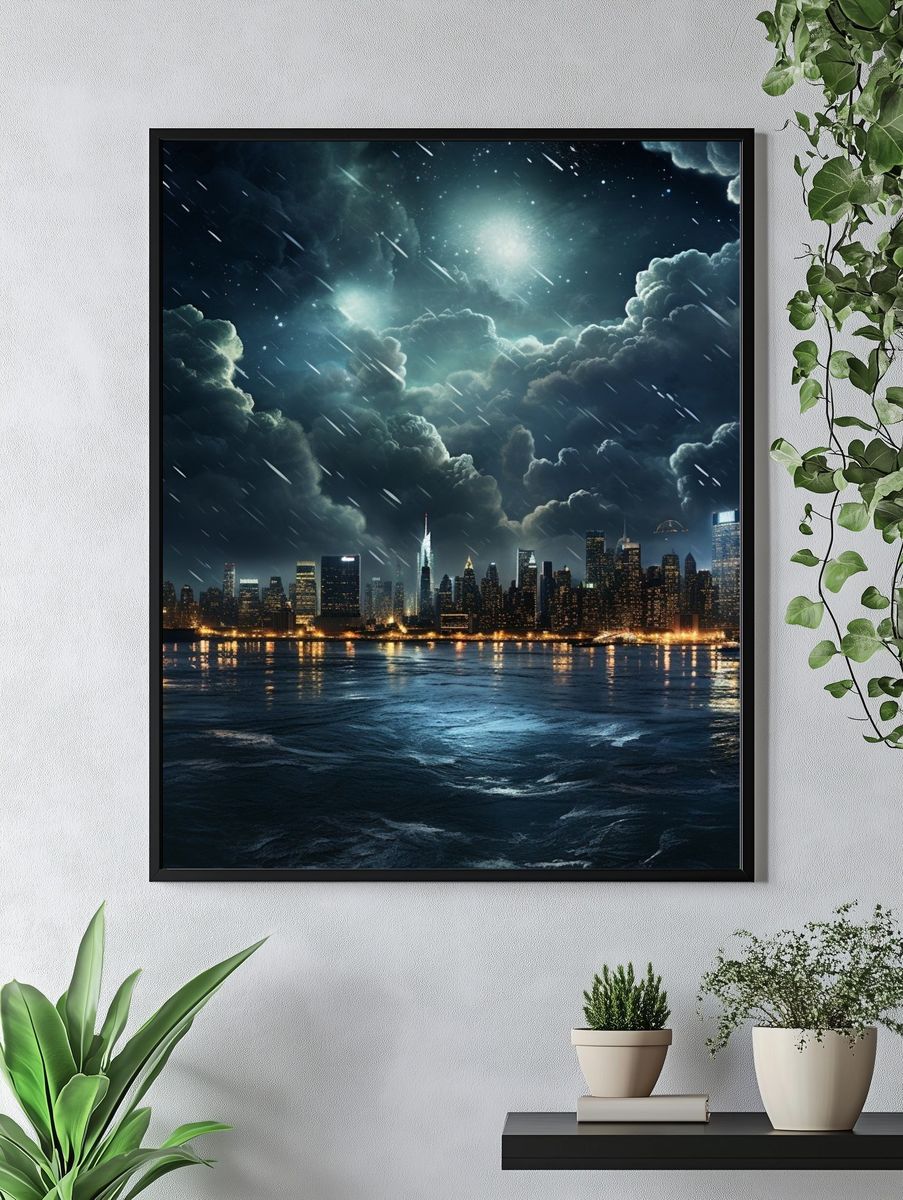 Stormy New York Skyline Print. — room view 4
