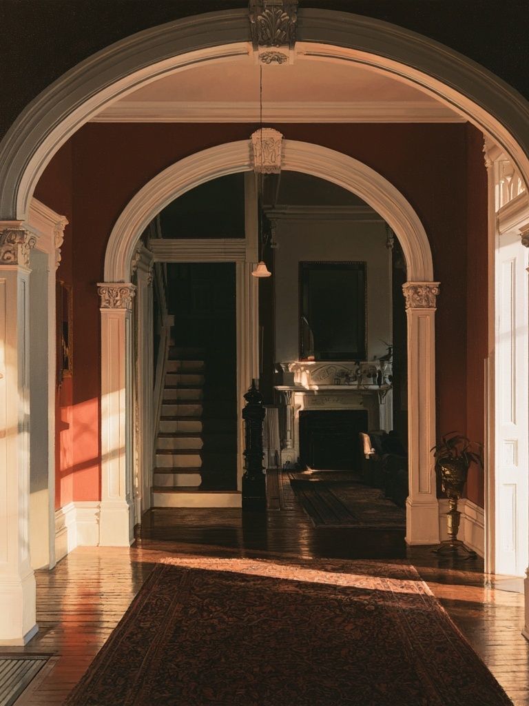Sunlit Victorian Hallway Photography Poster. poster detail