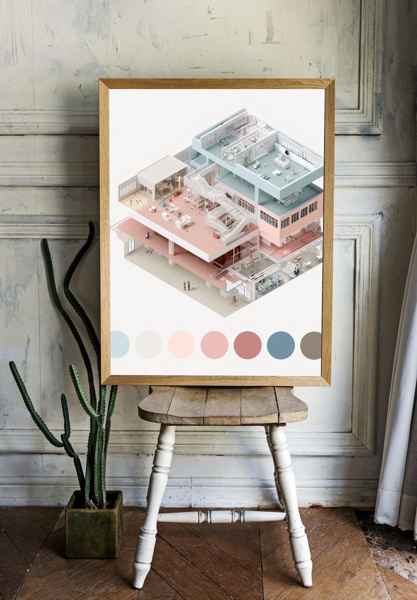 Pastel Architectural Cutaway Poster. room preview