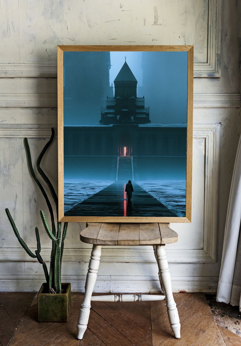 Misty Cathedral Walkway Poster. room preview