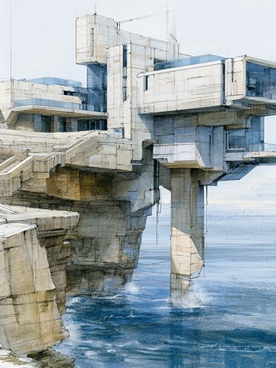 Seaside Brutalist Architecture Print. poster