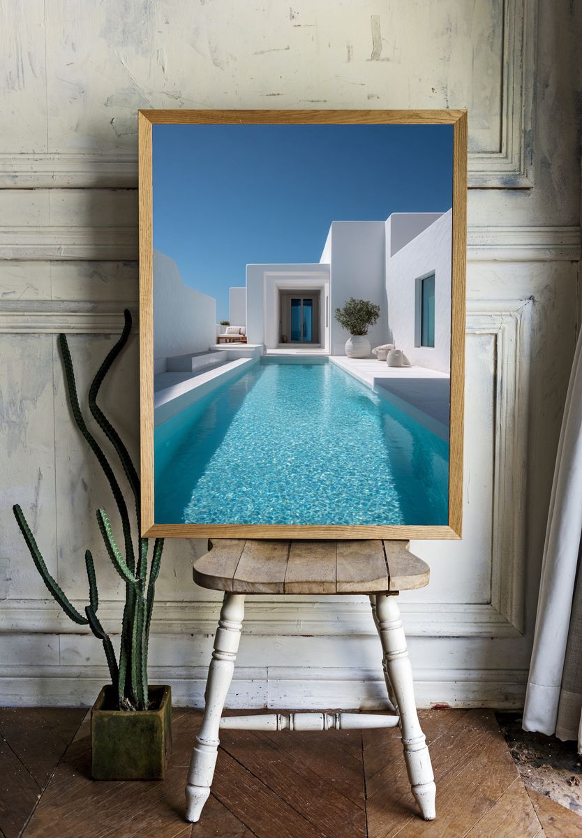 White Villa Pool Photography Poster. — room view 1