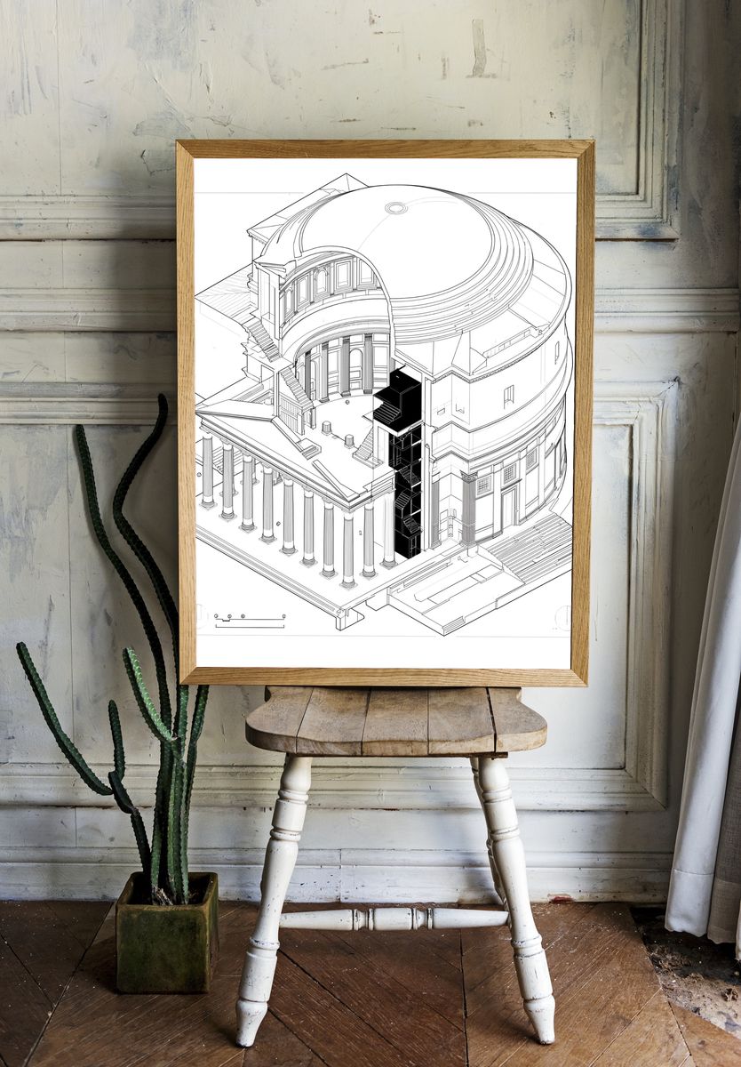 Architectural Cutaway Line Art Poster. room preview