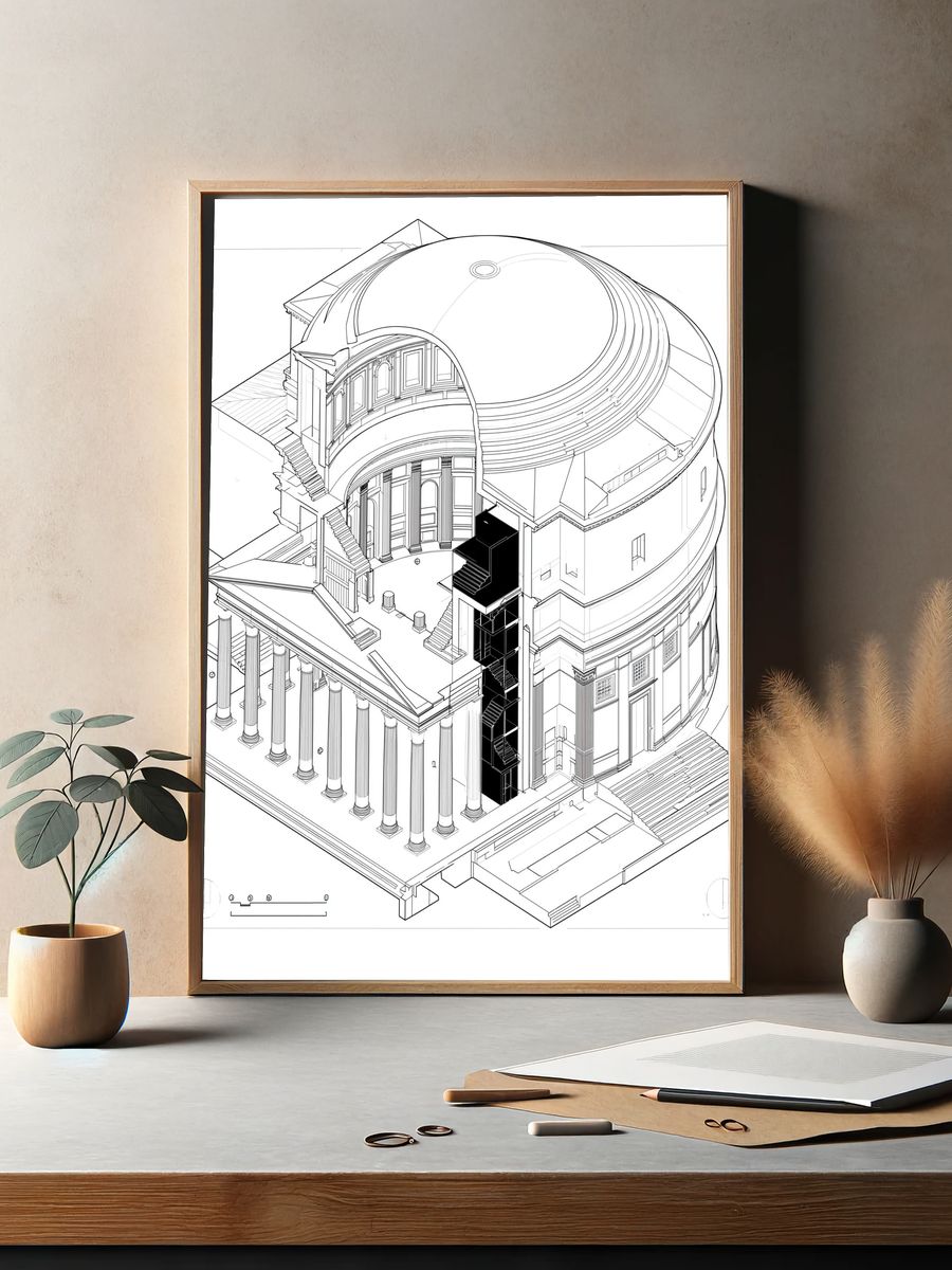 Architectural Cutaway Line Art Poster. — room view 2
