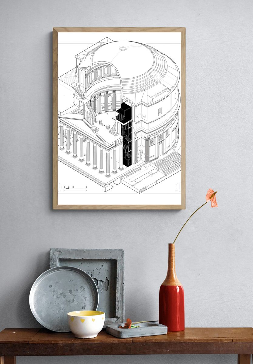 Architectural Cutaway Line Art Poster. — room view 3