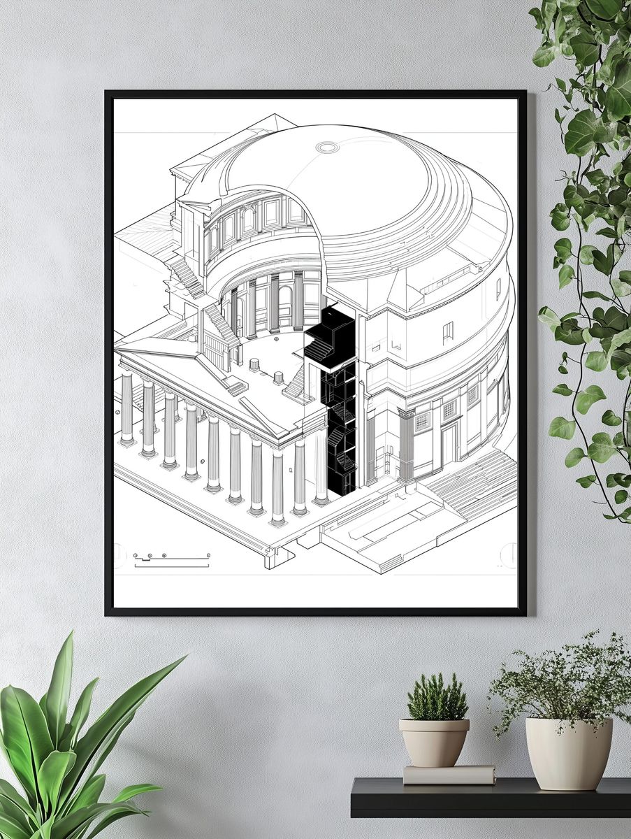 Architectural Cutaway Line Art Poster. — room view 4