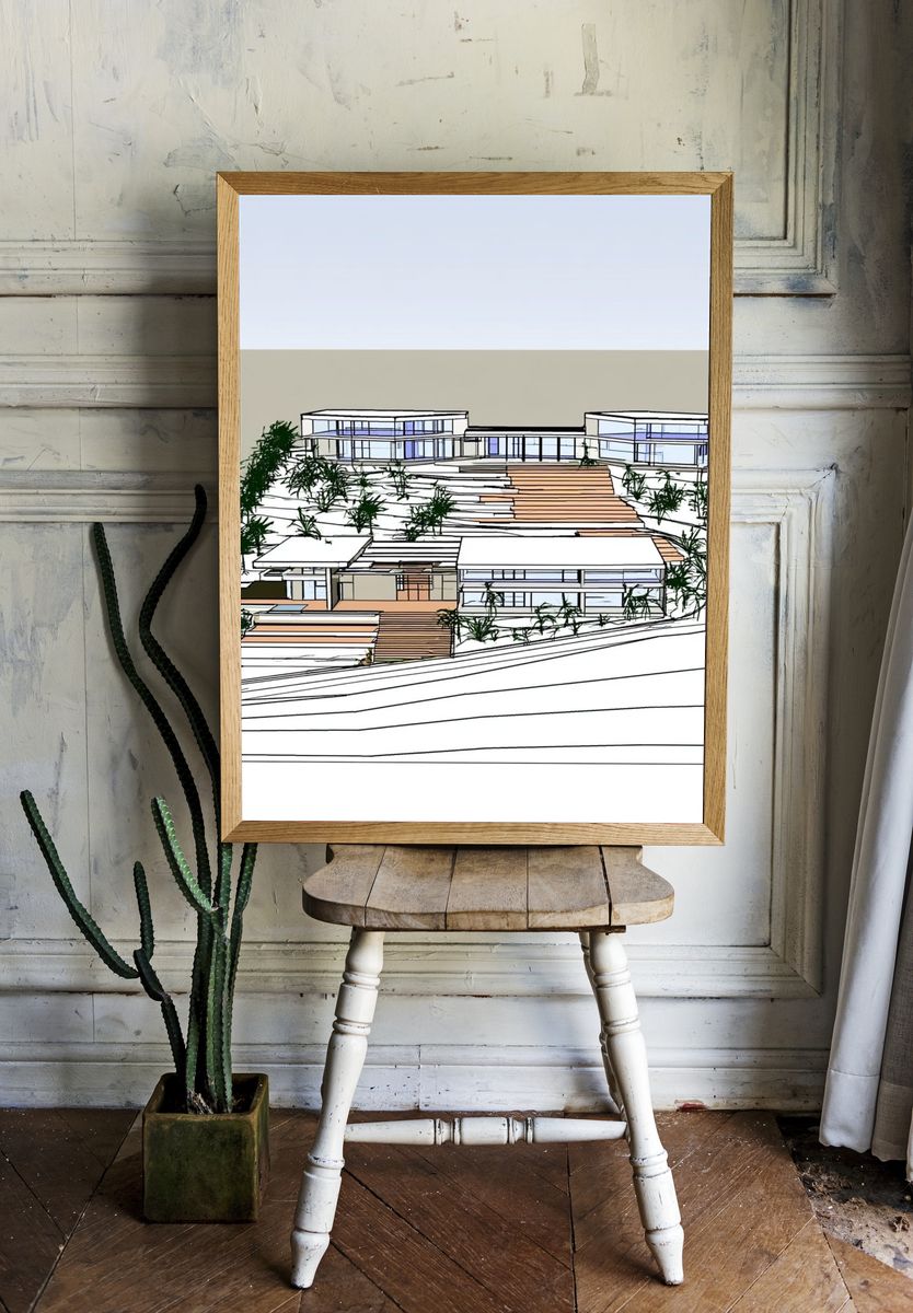 Modern Hillside House Architecture Print. — room view 1