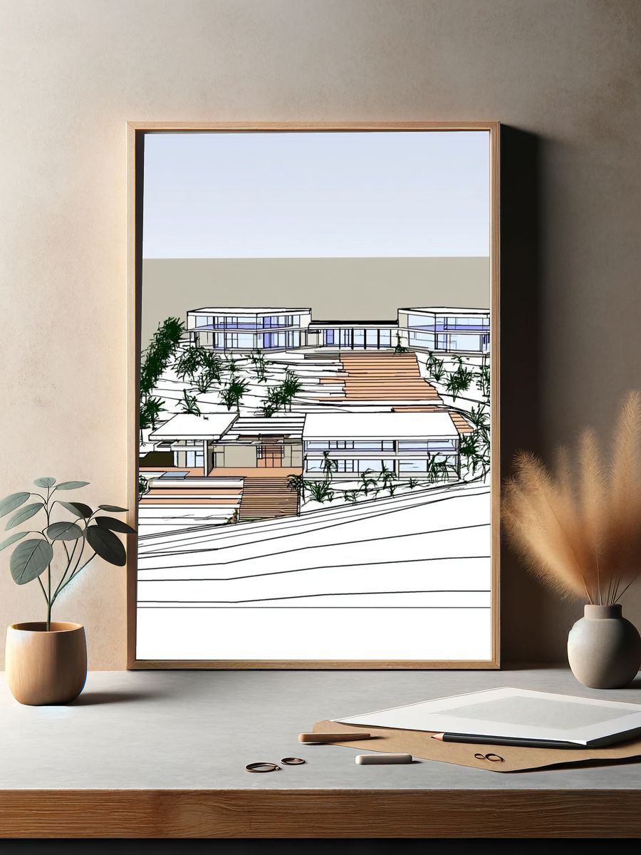 Modern Hillside House Architecture Print. — room view 2