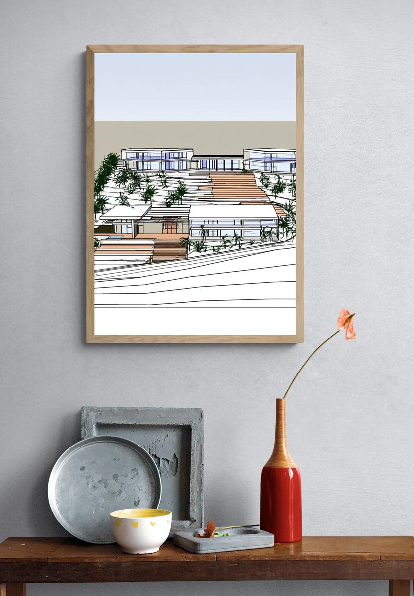 Modern Hillside House Architecture Print. — room view 3