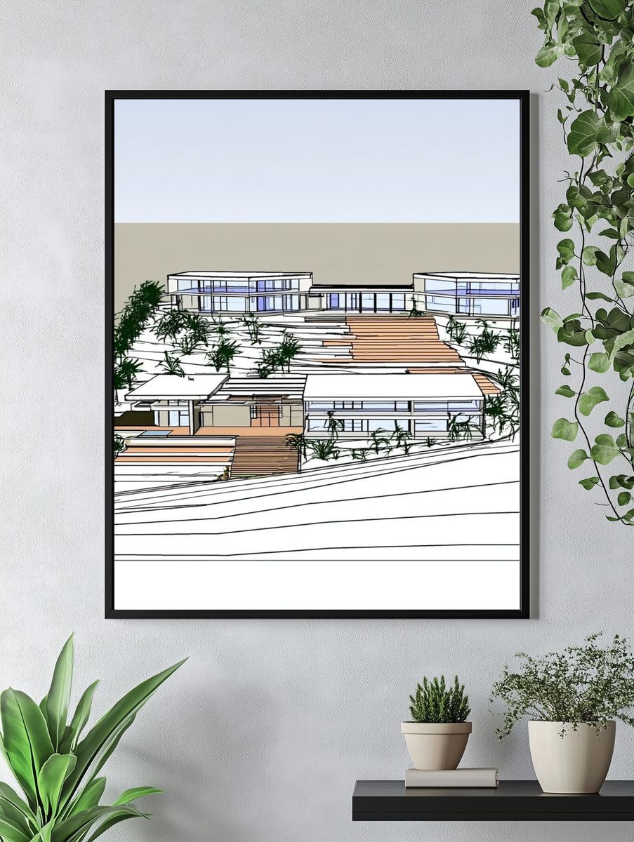 Modern Hillside House Architecture Print. — room view 4