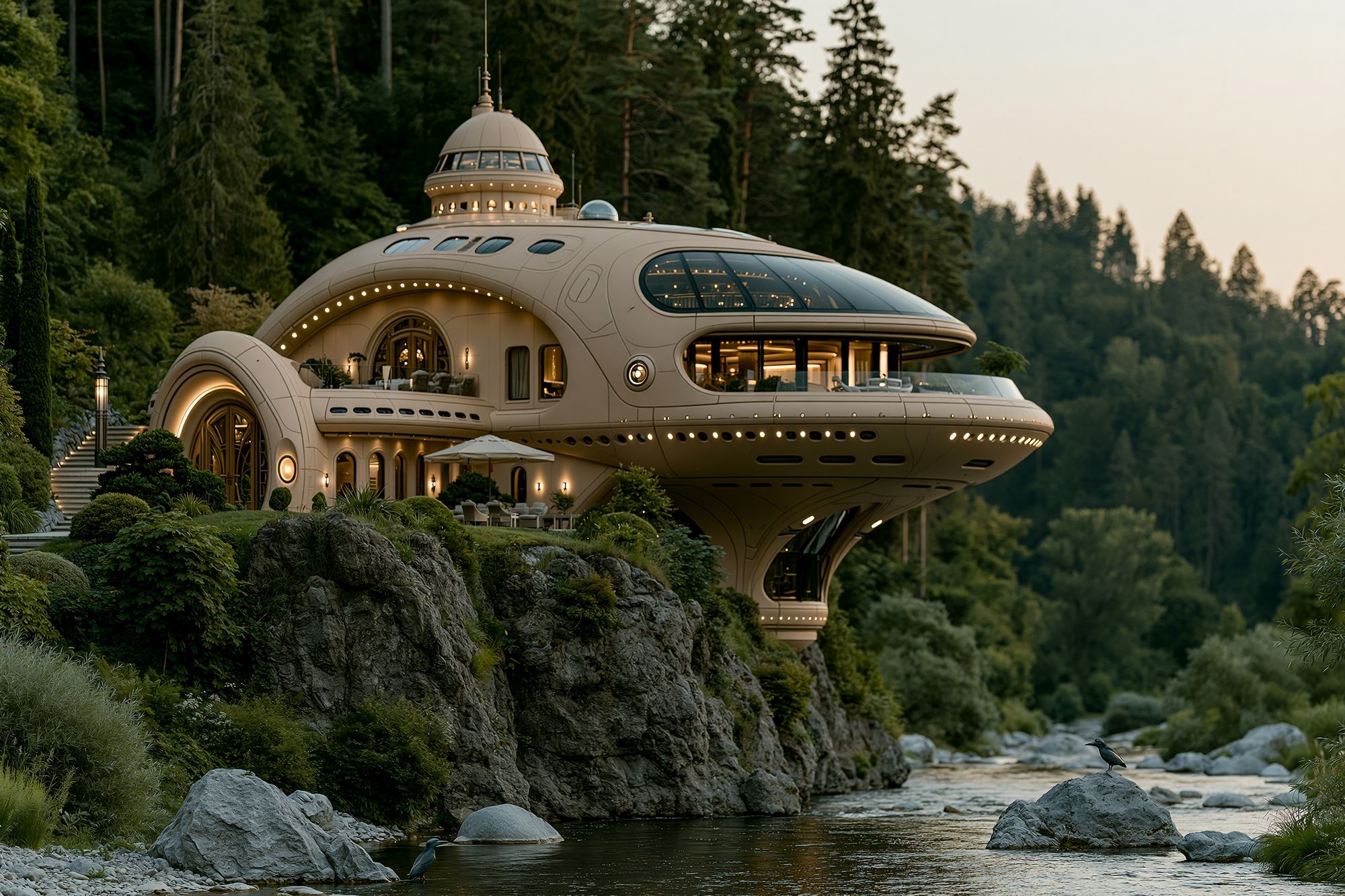 Futuristic Cliffside Villa Photography Poster. poster detail