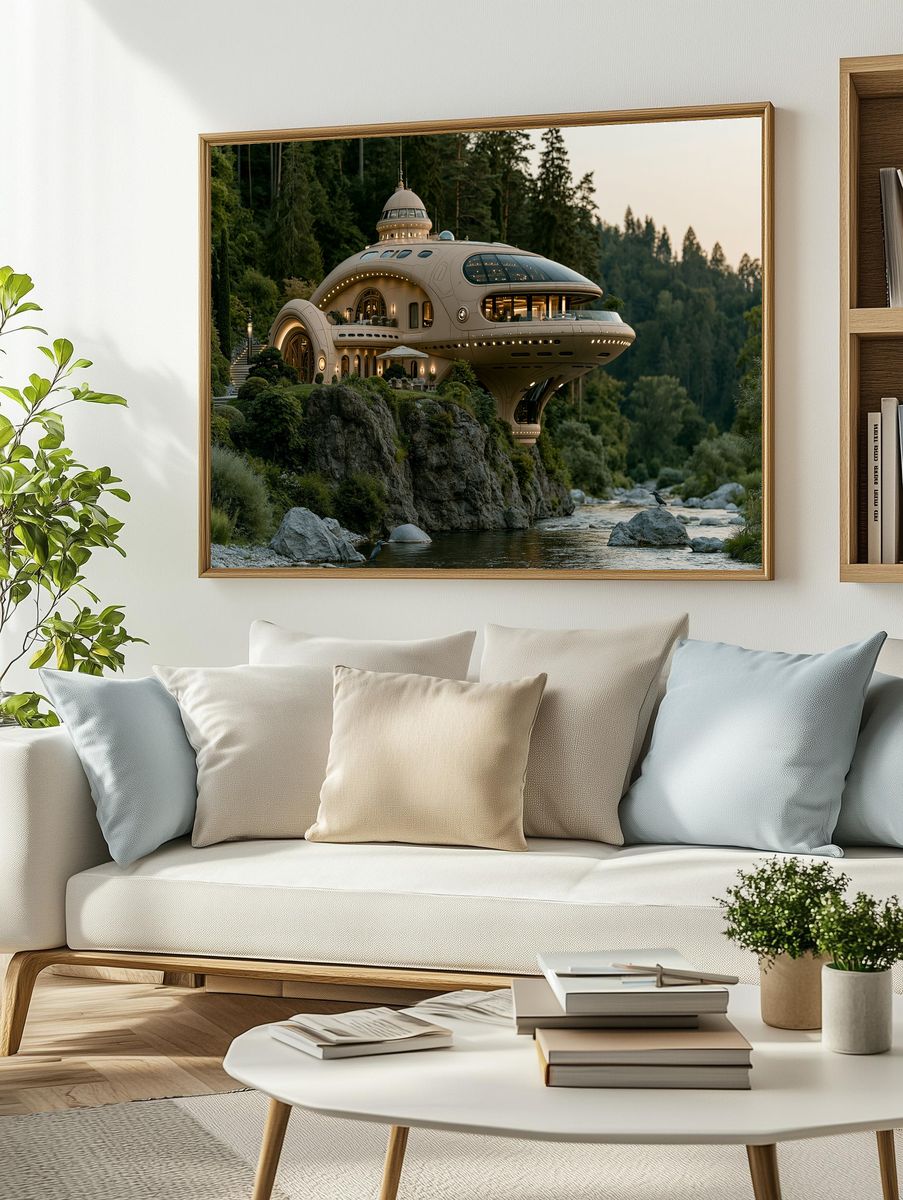 Futuristic Cliffside Villa Photography Poster. — room view 2