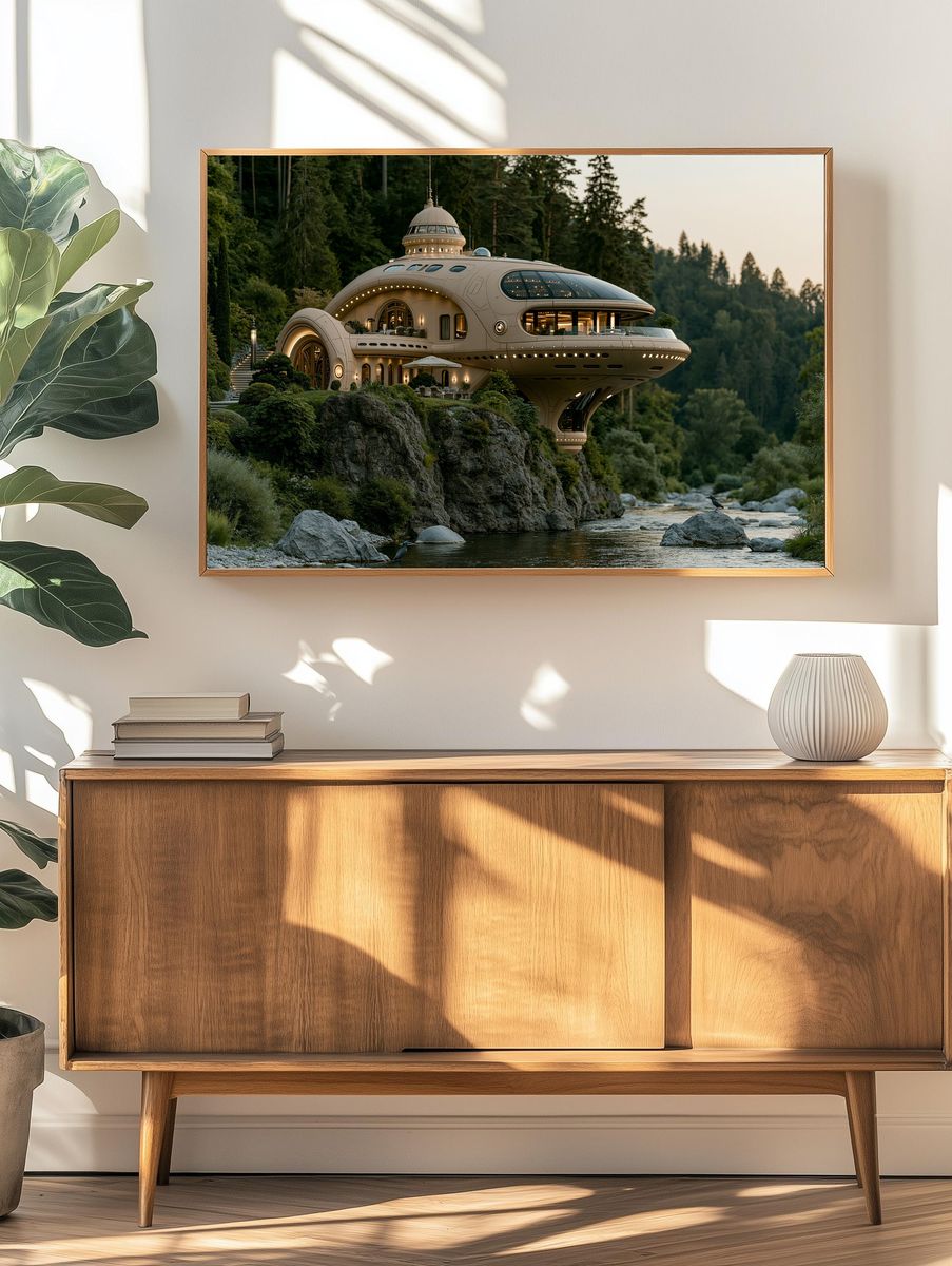 Futuristic Cliffside Villa Photography Poster. — room view 3