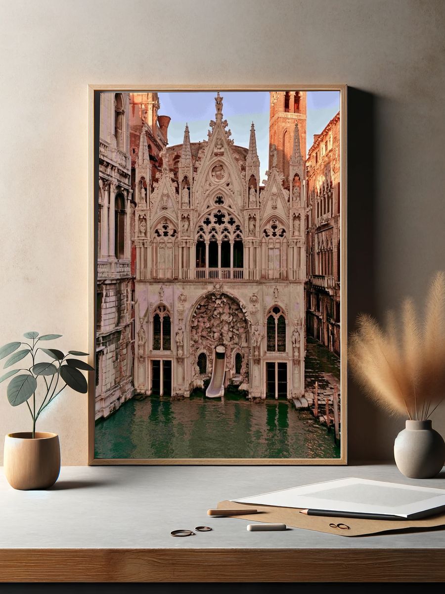 Venetian Gothic Canal Facade Print. — room view 2