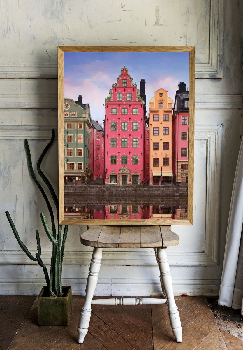 Gamla Stan Waterfront Houses Poster. — room view 1