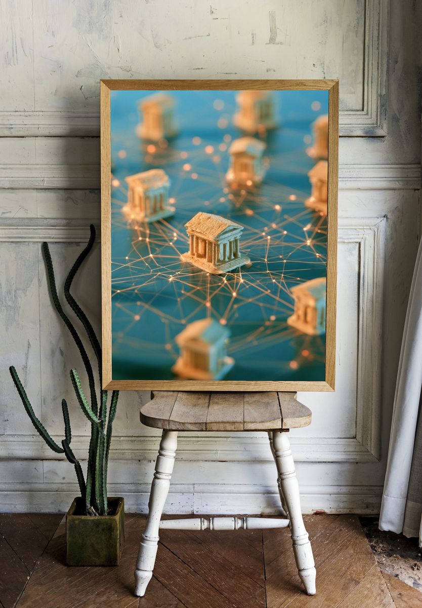 Ancient Temple Network Illustration Poster. — room view 1