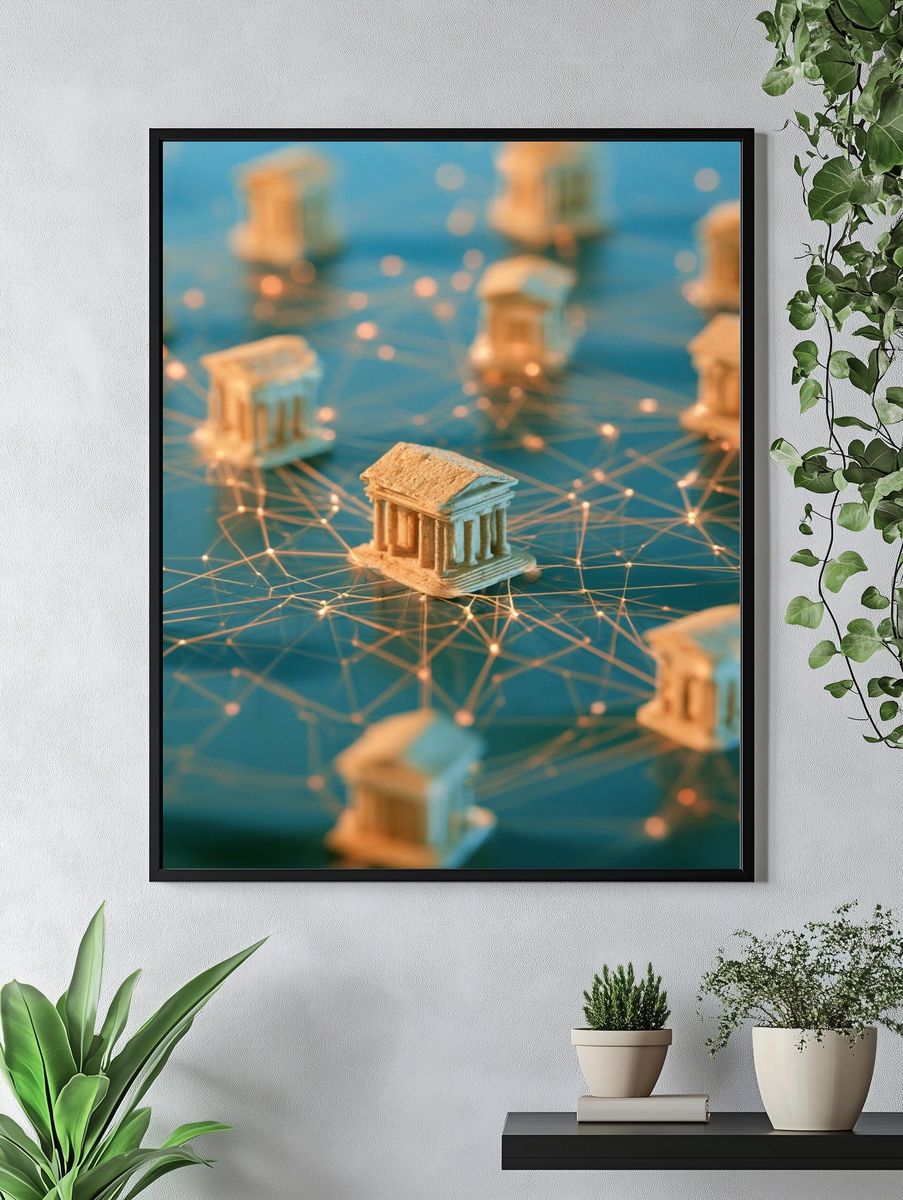 Ancient Temple Network Illustration Poster. — room view 4