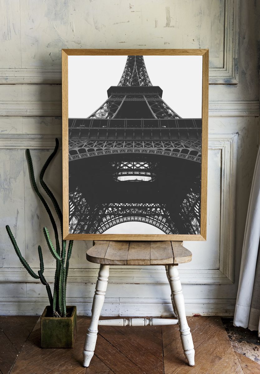 black-and-white shot bottom Eiffel Tower. — room view 1