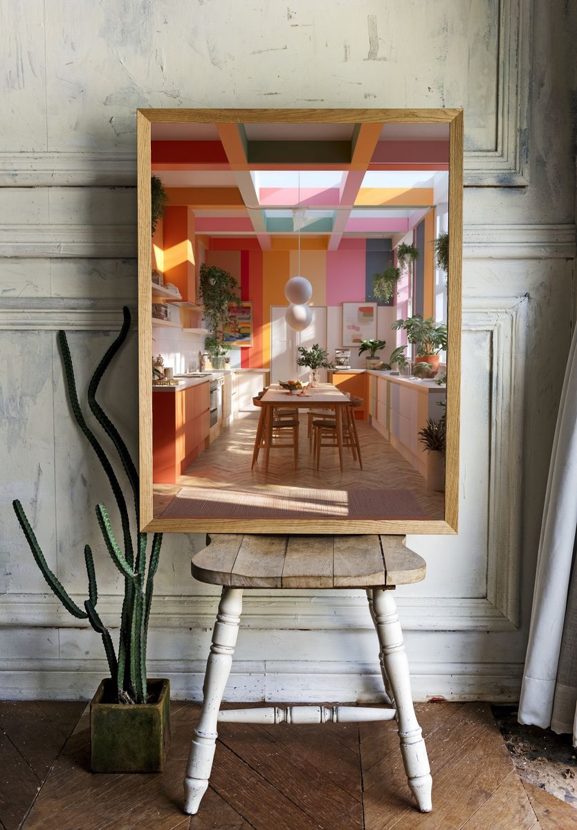 Colorful Sunlit Kitchen Interior Print. room preview