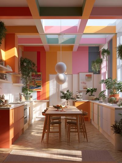 Colorful Sunlit Kitchen Interior Print. poster