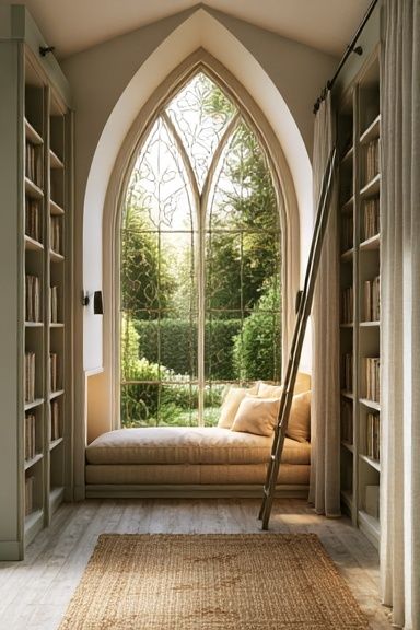 Arched Library Window Interior Print. poster detail