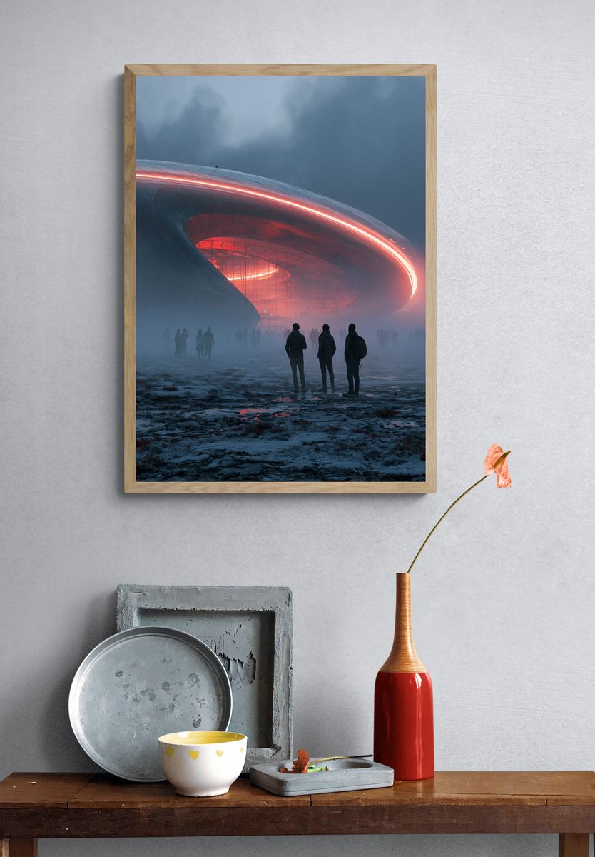 Futuristic Stadium in Fog Poster. — room view 3