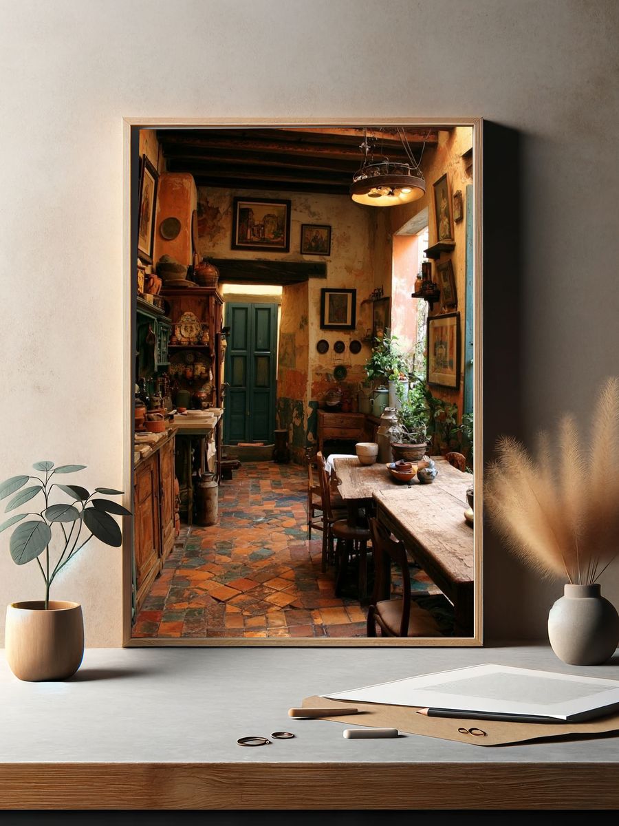 Rustic Mediterranean Kitchen Interior Print. — room view 2