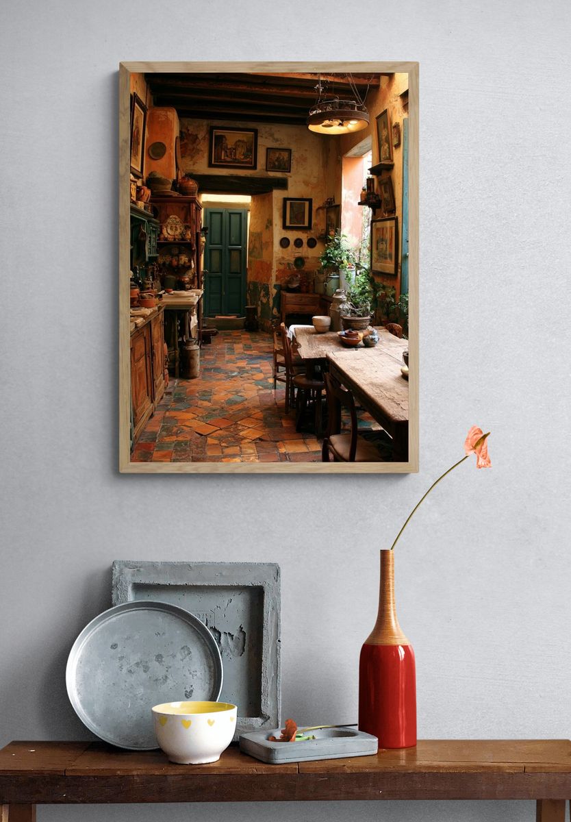 Rustic Mediterranean Kitchen Interior Print. — room view 3