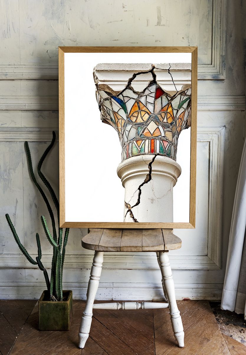 Cracked Mosaic Column Photography Poster. — room view 1