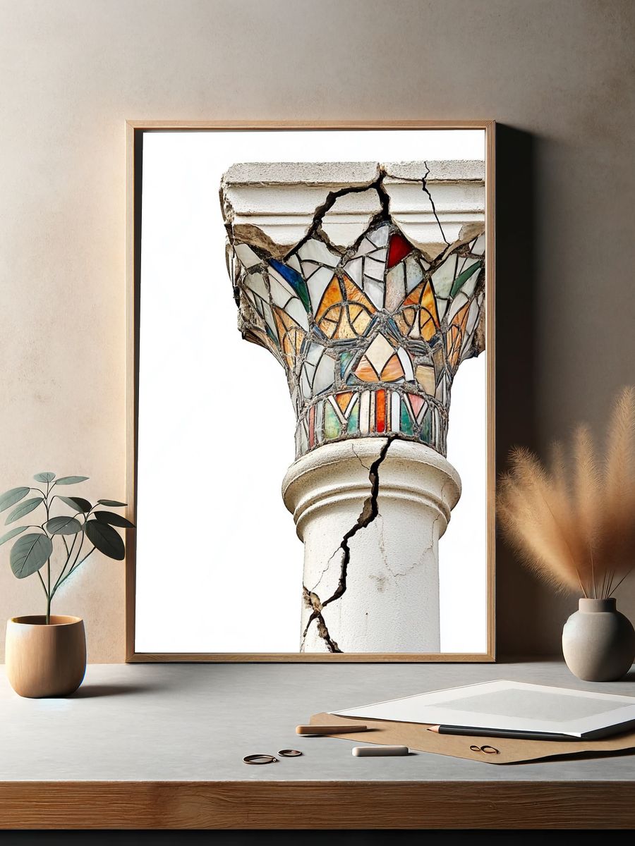 Cracked Mosaic Column Photography Poster. — room view 2
