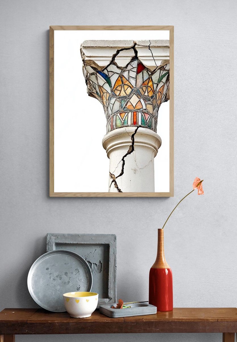 Cracked Mosaic Column Photography Poster. — room view 3