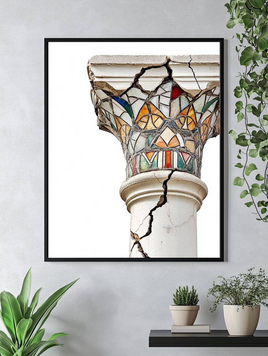 Cracked Mosaic Column Photography Poster. — room view 4
