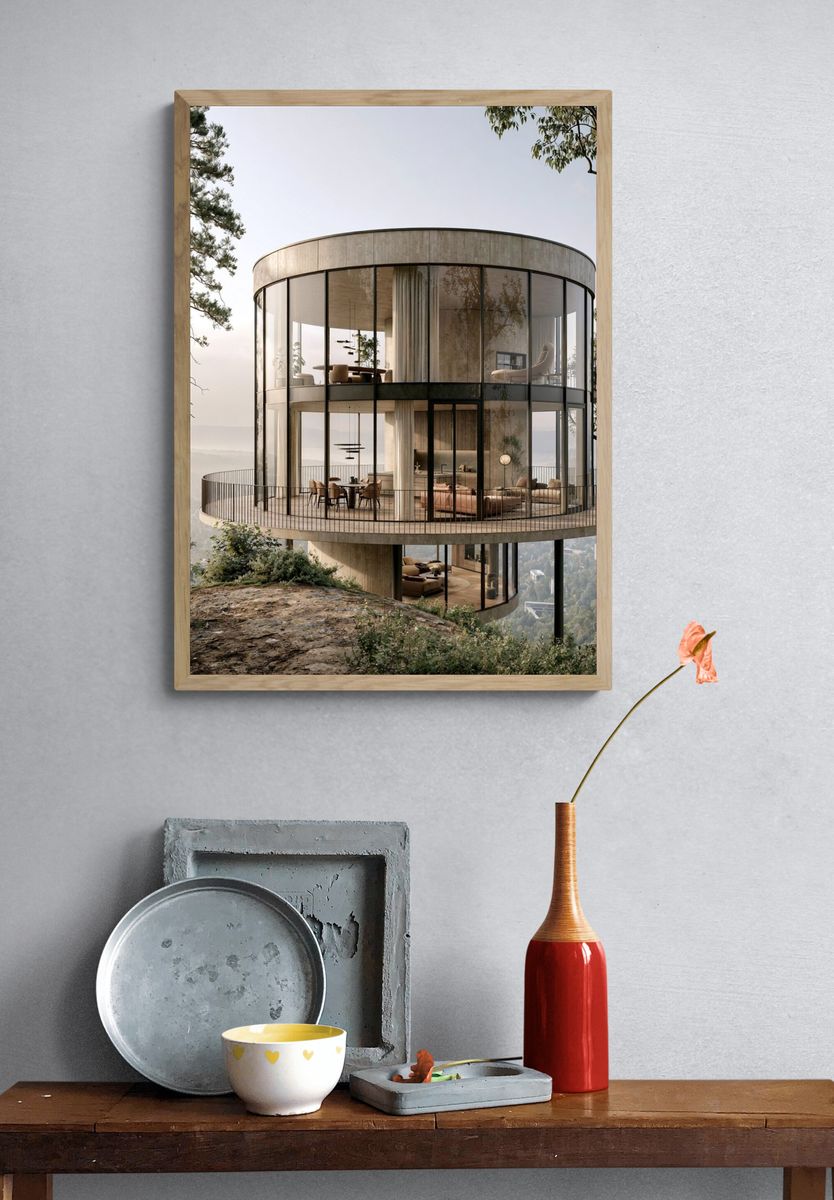 Modern Glass House Architecture Poster. — room view 3