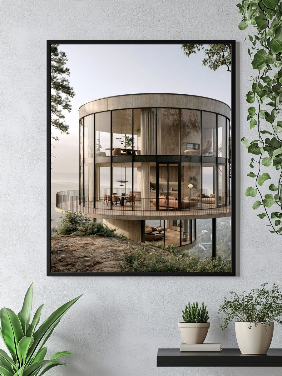 Modern Glass House Architecture Poster. — room view 4