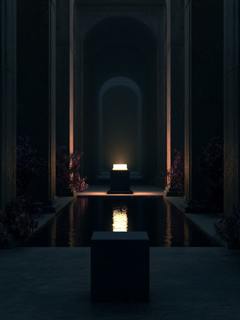 Candlelit Courtyard Minimalist Print. poster detail